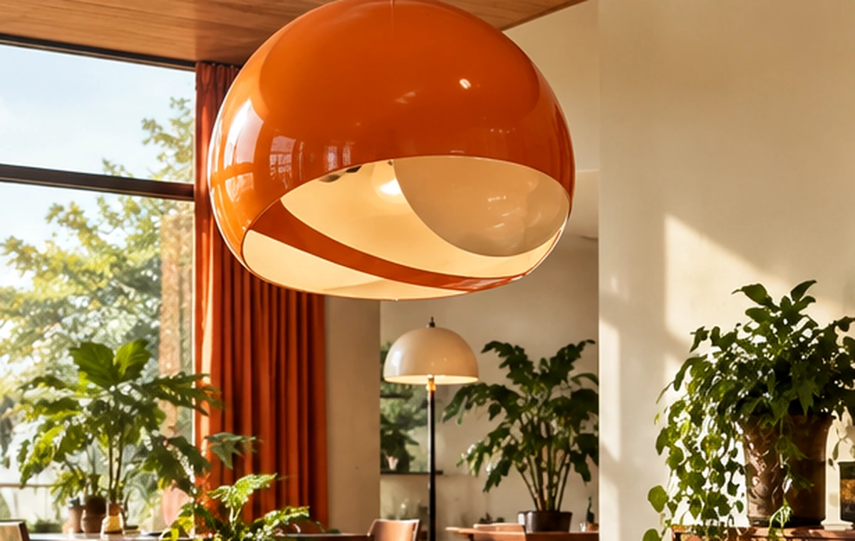 Orangefarbene Pilzleuchte als Designklassiker