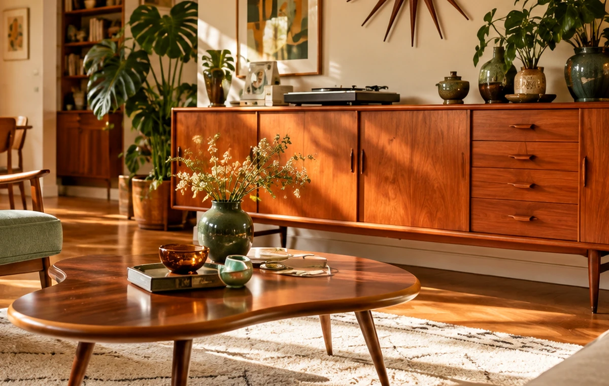 Wohnidee mit Naturmaterialien, Holz und Pflanzen